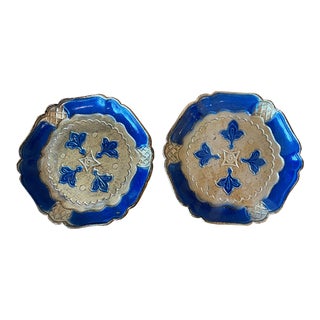 Pair of Vintage Florentine Gilt & Blue Coasters, Made in Italy For Sale
