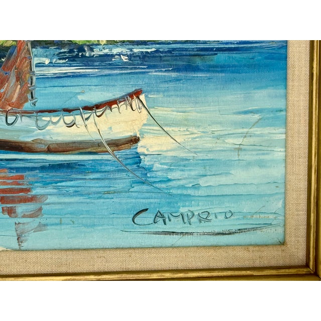 Nautical Vintage Signed Giovanni Camprio Oil on Canvas Coastal Scene For Sale - Image 3 of 5