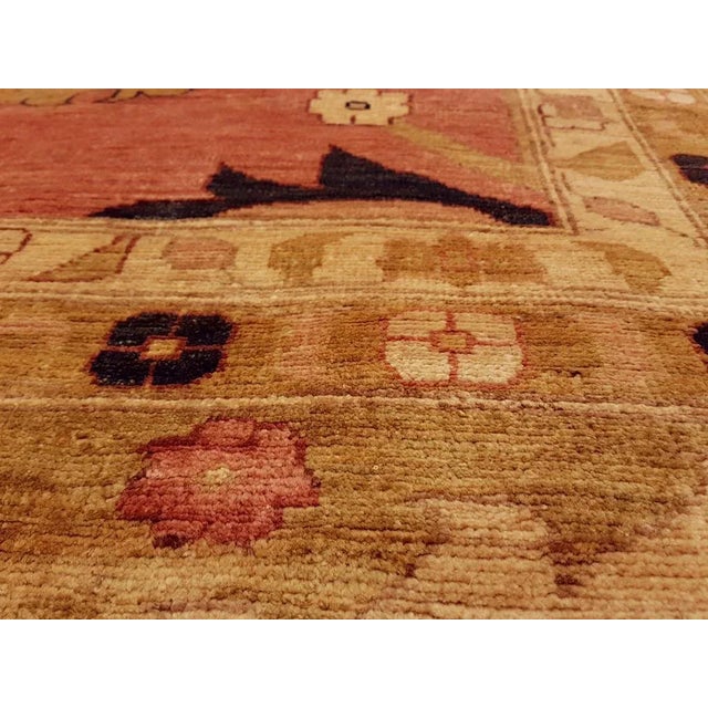 Crisp, vivid color contrasts and a lovely coral field bring a fresh perspective to this rug's traditional design motifs....