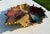 Striking signed studio pottery dish formed in the shape of a large leaf, with deeply impressed veining and an irregular...