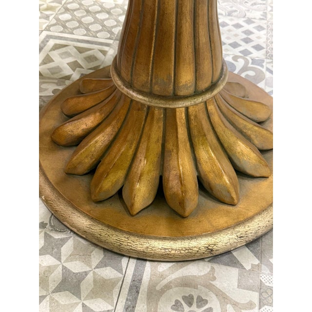 Lotus Flower Dining Table in Wood Carved with Gold Leaf and Octagonal Top in Ground Glass, 1970s For Sale - Image 9 of 11