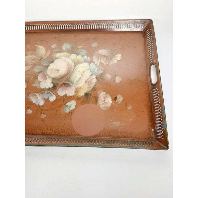 Red Metal Tray with Floral Decoration, France, 1950s For Sale - Image 6 of 10