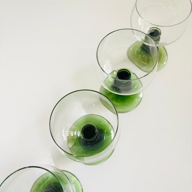 German Roemer Coupe Wine Glasses With Green Stems - Set of 4 For Sale In San Francisco - Image 6 of 6