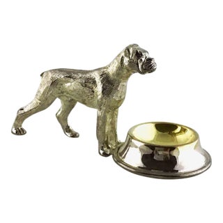 2000's Metal Boxer Dog With Dish Gilded Open Salt Cellar For Sale