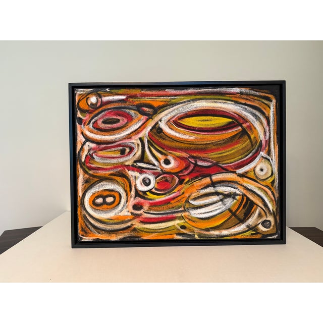 Abstract expressionist painting in custom frame. Unknown artist.