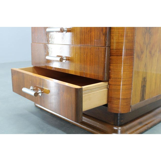 Wood Art Deco Walnut Nightstand with Black Opaxite Glass, Czechoslovakia, 1930s For Sale - Image 7 of 18