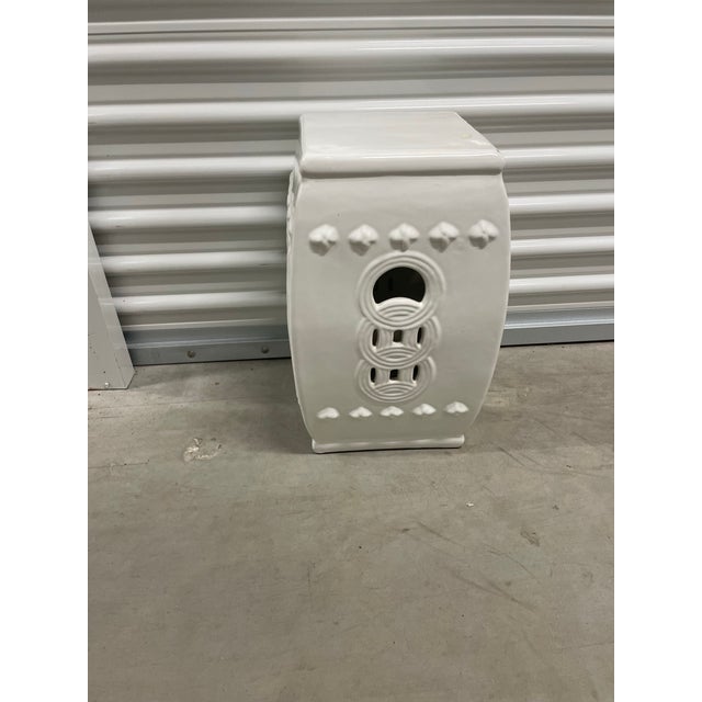 White Ceramic Chinoiserie Garden Stool For Sale - Image 4 of 5