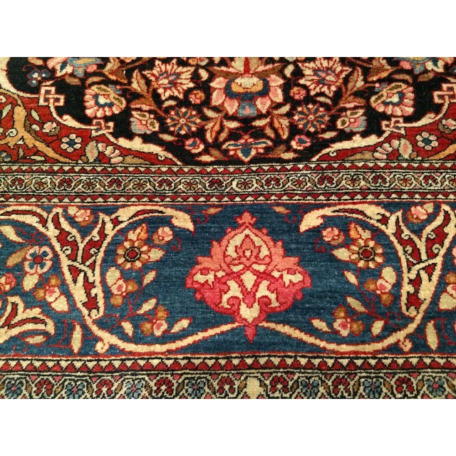 Vintage Persian Kashan Rug, Hand-Knotted Wool, Floral Pattern, Navy & Ivory, 5x7 For Sale - Image 4 of 18