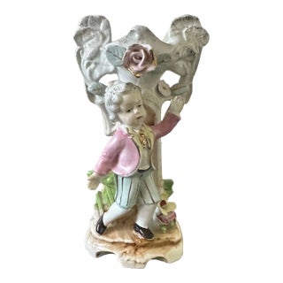 Vintage 1950s Ornate Vase Figurine French Style Boy For Sale