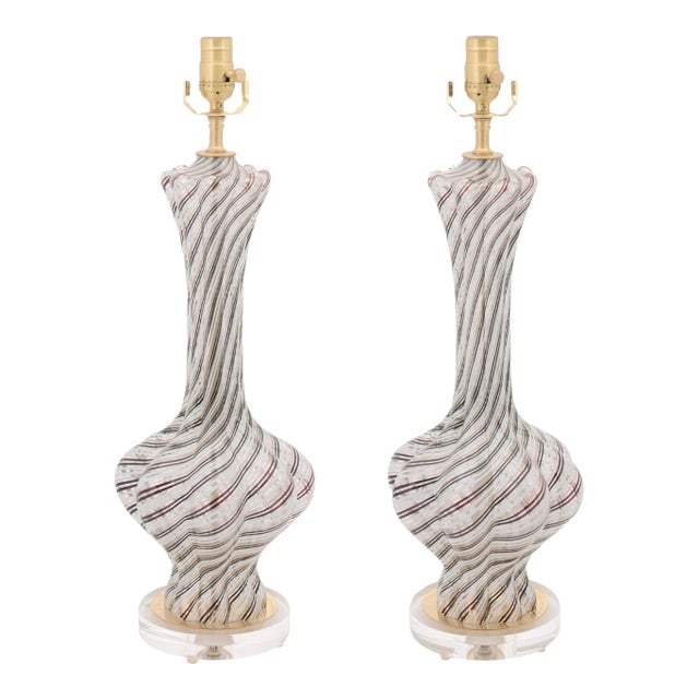 Pair of Swirled Italian Art Glass Lamps, 1960s Italy For Sale