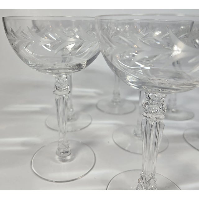 Early 20th Century Handcut Laurel Champagne Coupes- Set of Eight For Sale - Image 5 of 10