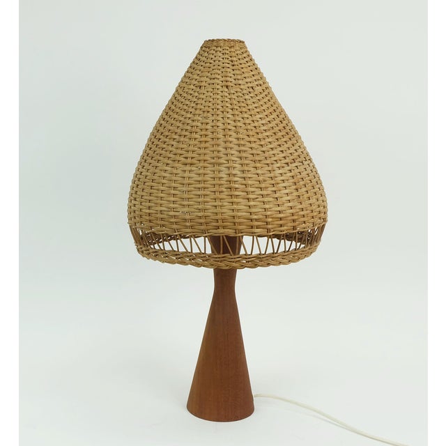 Danish Modern Table Lamp in Teak and Rattan, 1960s For Sale - Image 11 of 11