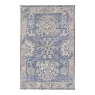Modern Oushak Rug With Serene Blue Tones and Soft Ivory and Sage 1'10 X 3'0 For Sale