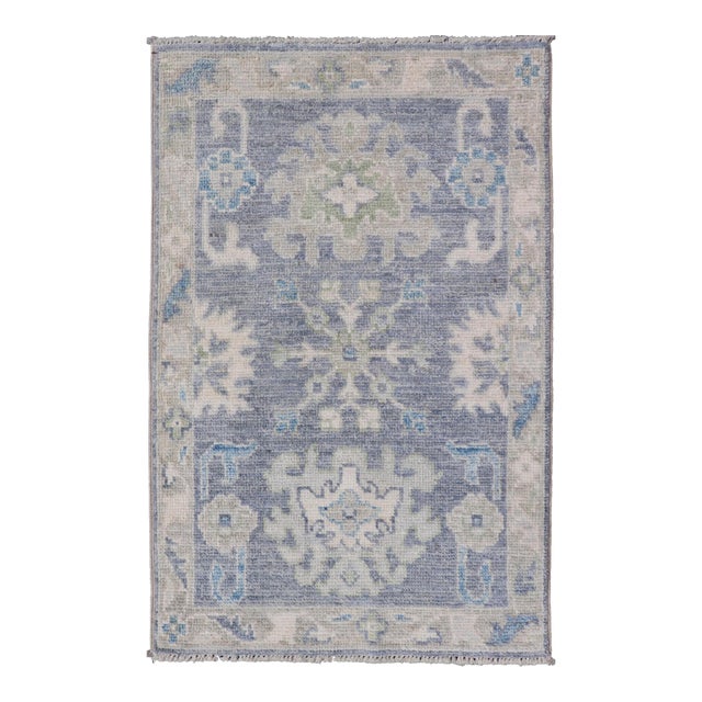Modern Oushak Rug With Serene Blue Tones and Soft Ivory and Sage 1'10 X 3'0 For Sale