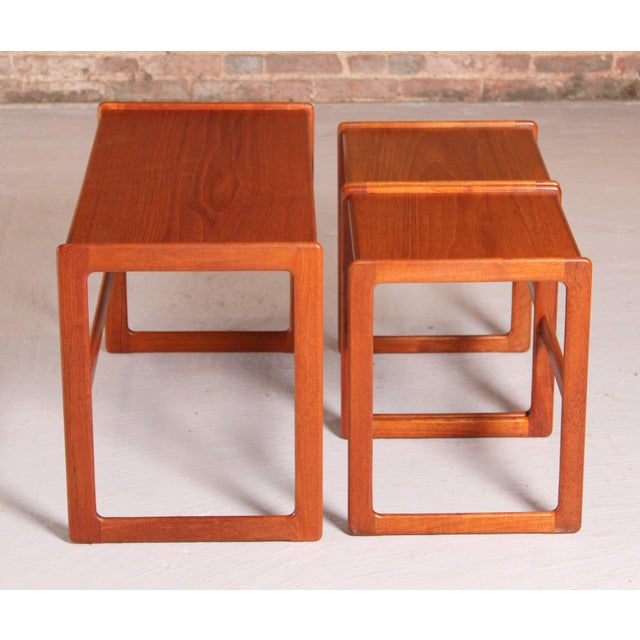Brown Mid-Century Modern Danish Teak Nesting Tables by Arne Hovmand Olsen for Mogens Kold, 1960s, Set of 3 For Sale - Image 8 of 12