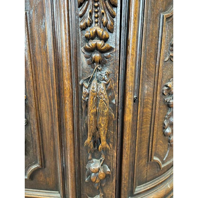 2000 - 2009 Henri II Style 2-Body Hunting Buffet in Carved Oak with Glass Top For Sale - Image 5 of 10