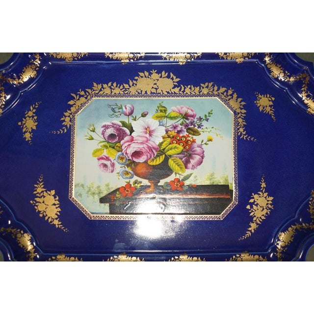 Stamped Cobalt Blue Porcelain and Gilt Metal Tray Table, 2000 For Sale - Image 9 of 18