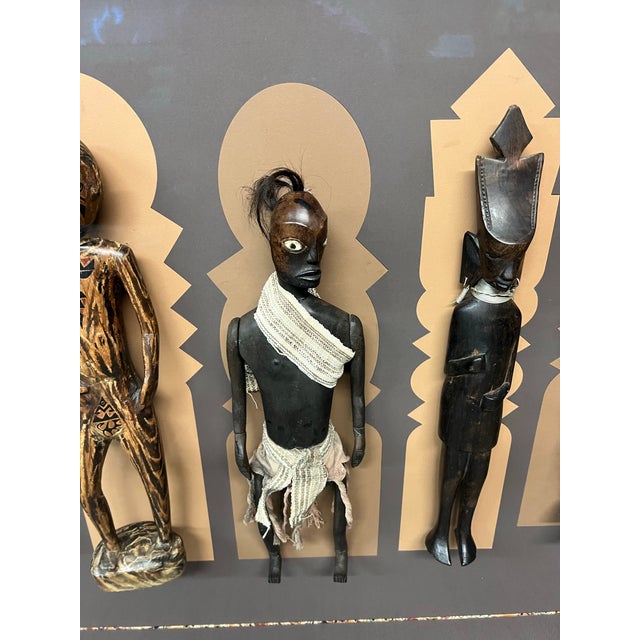 Vintage Collection of African Figures, Mounted and Framed For Sale - Image 9 of 12
