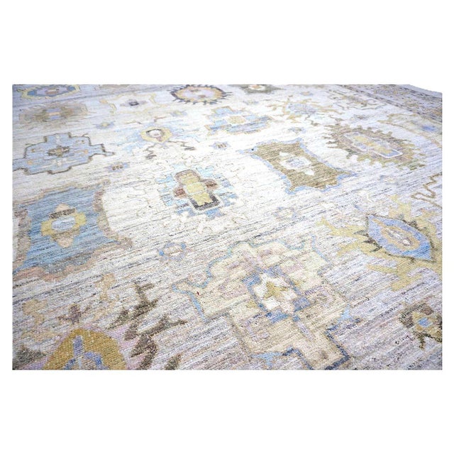 Textile 21st Century Turkish Oushak Wool 17x22 Slate Blue, Yellow & Gray Handmade Oversized Area Rug #1144123 For Sale - Image 7 of 12