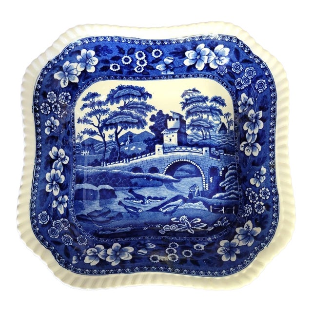 Antique Spode Copeland Tower Blue & White Square Bowl, 9.5" For Sale
