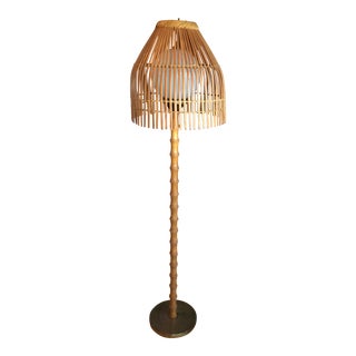 Mid-Century Rattan Floor Lamp With Bamboo Body For Sale