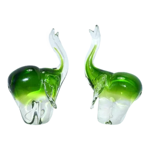 Vintage Handblown Murano Style Glass Green Elephants- a Pair