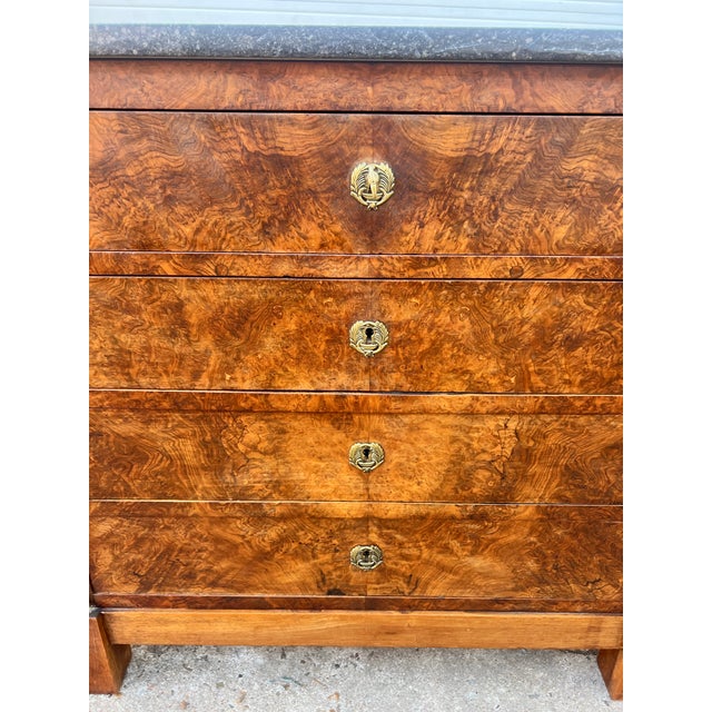 Mid 19th Century French 19th Century Empire Marble Top Burl Walnut Commode For Sale - Image 5 of 12
