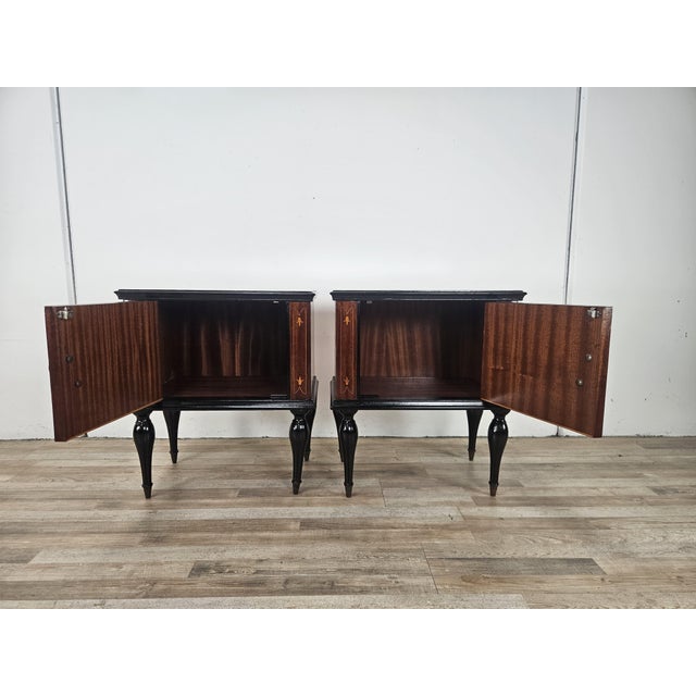 Mid-Century Modern Mahogany Burl Nightstands with Glass Top, 1960, Set of 2 For Sale - Image 15 of 18