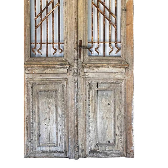 Late 19th Century Antique Entry Doors With Wrought Iron Window Grilles - A Pair For Sale - Image 5 of 7