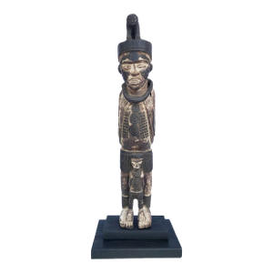Vintage Igbo Male Figure W/Monkey Nigeria African 34.5" H on Stand