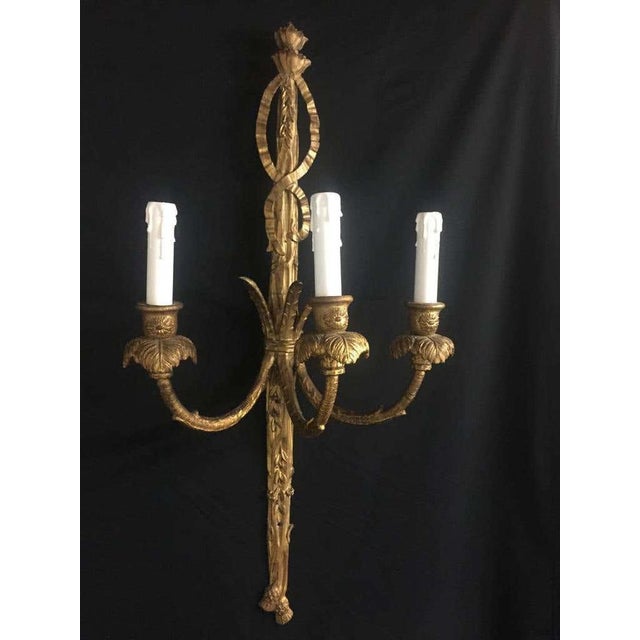 Gold 18th Century Rococo Giltwood Three-Light Wall Sconces For Sale - Image 8 of 11