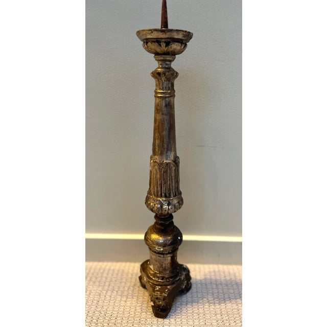 Late 19th Century Late 18th / Early 19th Century Italian Giltwood Pricket Candlestick – 27” For Sale - Image 5 of 8
