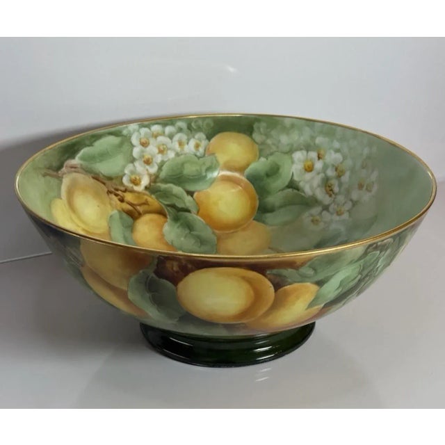 Ceramic Rare Jean Pouyat Limoges Hand-Painted Punch Bowl on Original Ceramic Stand (1890-1932) For Sale - Image 7 of 18