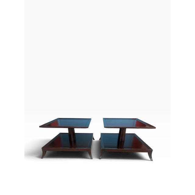 Contemporary Pair of Barbara Barry for Baker Furniture Two-Tier Mahogany Side Tables For Sale - Image 3 of 17