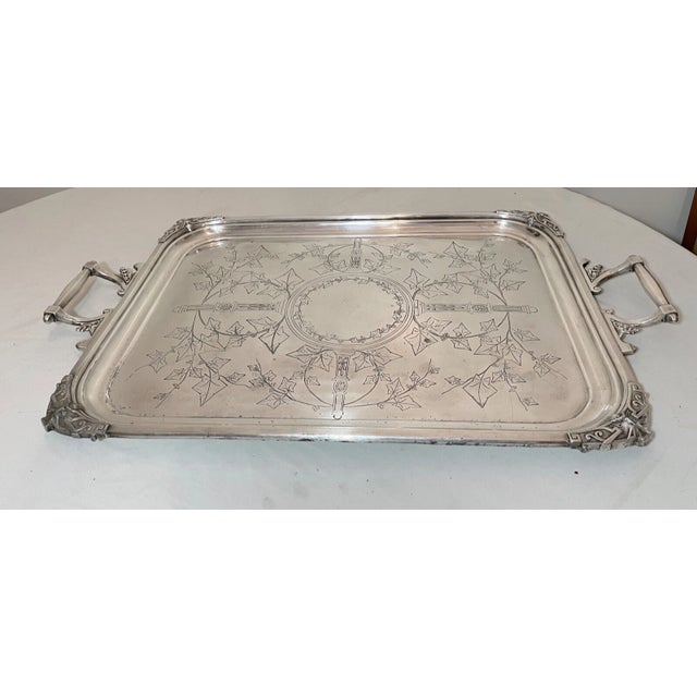 Reed & Barton Huge Rare Antique 1857 Reed & Barton Silver Plate Art Deco Serving Tray Platter For Sale - Image 4 of 16