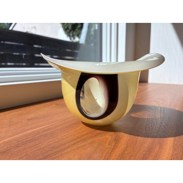 1990s Set of 2, Vintage Dreamlight Mediterrana German Sculptural Art Glass -Amber Votive & Organic Modern Bowl For Sale - Image 5 of 10
