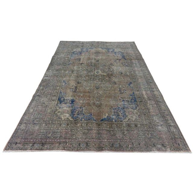 Vintage rug | Size: 300 x 195 cm | Hand-knotted and elaborately reworked | Pile shortened and dyed for modern design |...