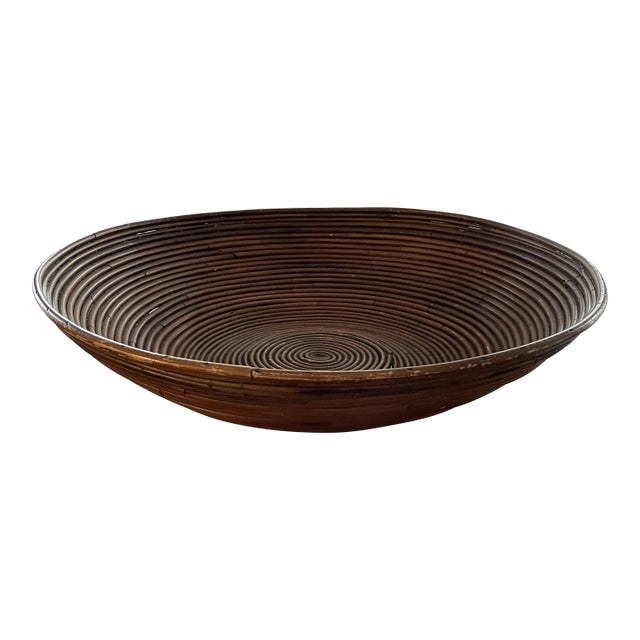 1970’s Large 20" Crespi Style Pencil Reed Footed Bowl For Sale