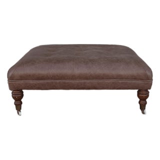 1960s Mid Century Leather and Mahogany Ottoman For Sale