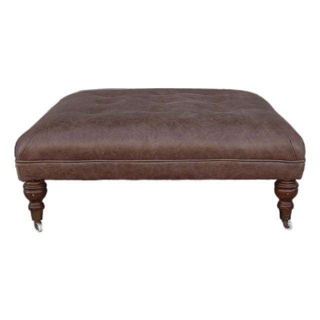 1960s Mid Century Leather and Mahogany Ottoman For Sale