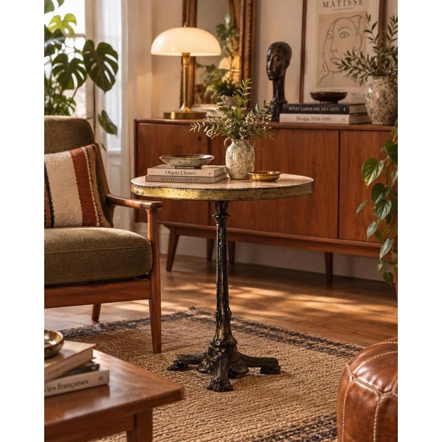 French Wrought Iron Bistro Guinguette Table with Faience Top, 1900s For Sale - Image 10 of 11