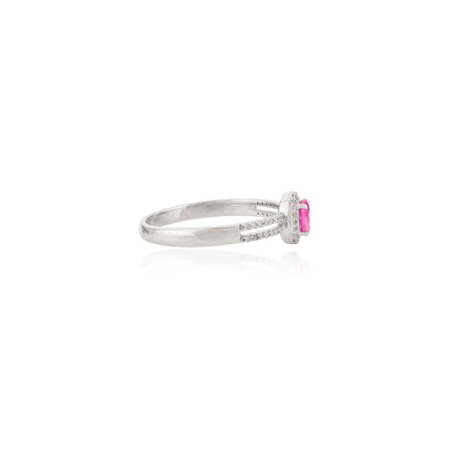 Not Yet Made - Made To Order 14k White Gold Genuine Oval Ruby Diamond Halo Split Band Ring Size 5.5 For Sale - Image 5 of 11