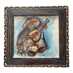 1960s Alfred Czerepak Original Signed Acrylic Painting on Paper, Framed, Mexico