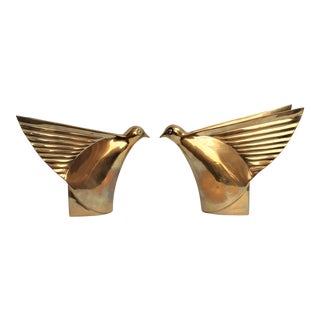 Vintage Art Deco Dolbi Cashier Solid Brass Dove Bird Bookends - a Pair For Sale