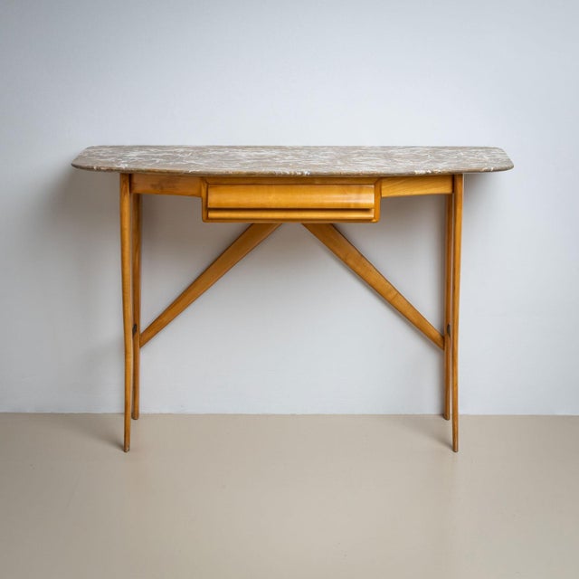 Stone 1950s Wall Console with Marble Top, Italy For Sale - Image 7 of 12