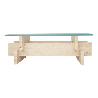 Berlin Travertine and Glass Coffee Table by Kiwano Concept For Sale