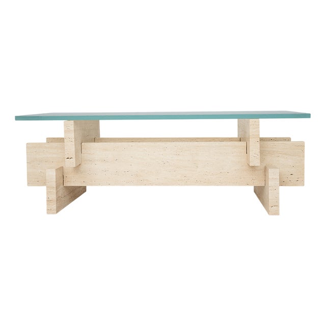 Berlin Travertine and Glass Coffee Table by Kiwano Concept For Sale