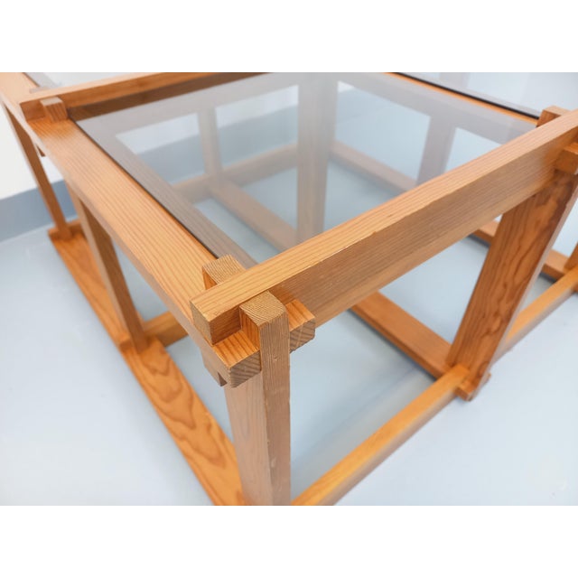 Vintage Square Coffee Table in Pine and Smoked Glass, 1970s For Sale - Image 6 of 18