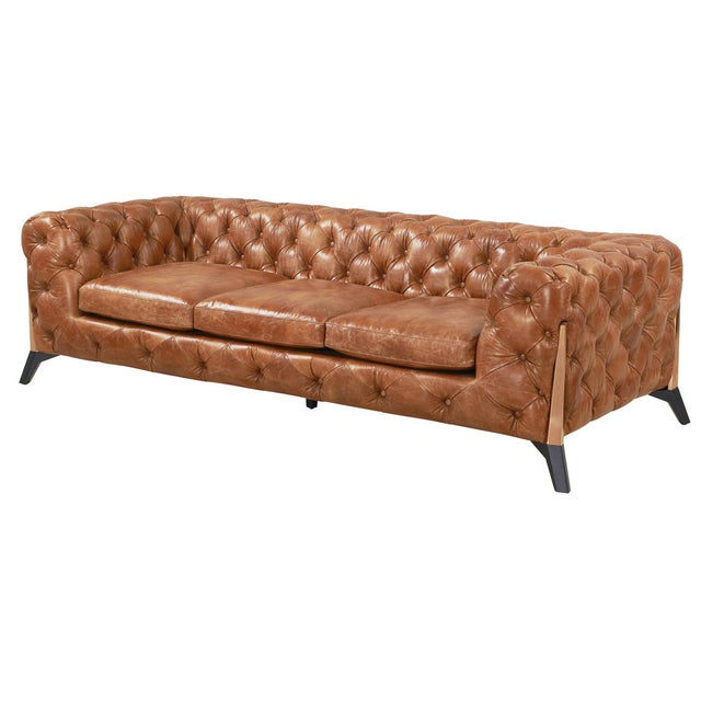 Olivia Contemporary Tufted Chesterfield Love Seat - Light Brown Leather For Sale In Chicago - Image 6 of 9