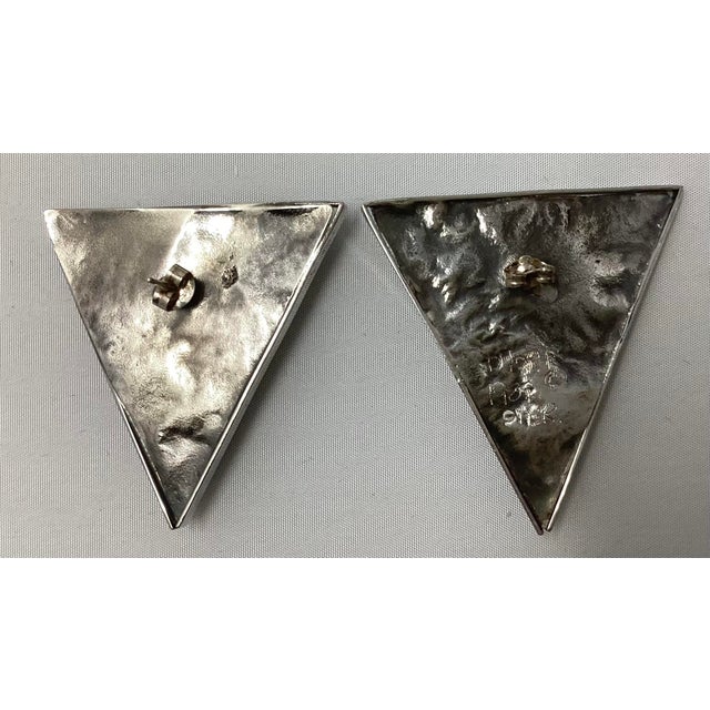Abstract Late 20th Century Pair of Lynda Thorp Abstract Modernist Earrings, Sterling, Mixed Metal, Moonstone, and Blue Cz Stone For Sale - Image 3 of 4